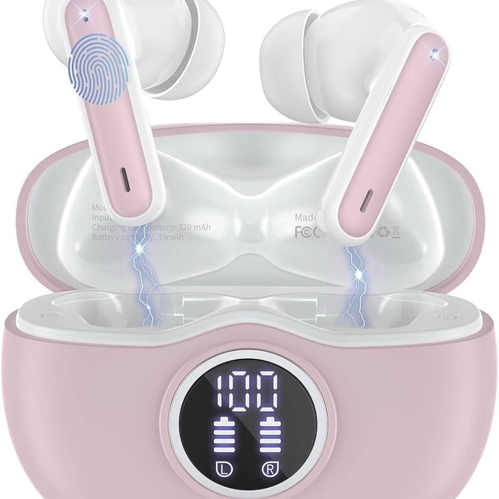 Pink Wireless Earbuds with Charging Case